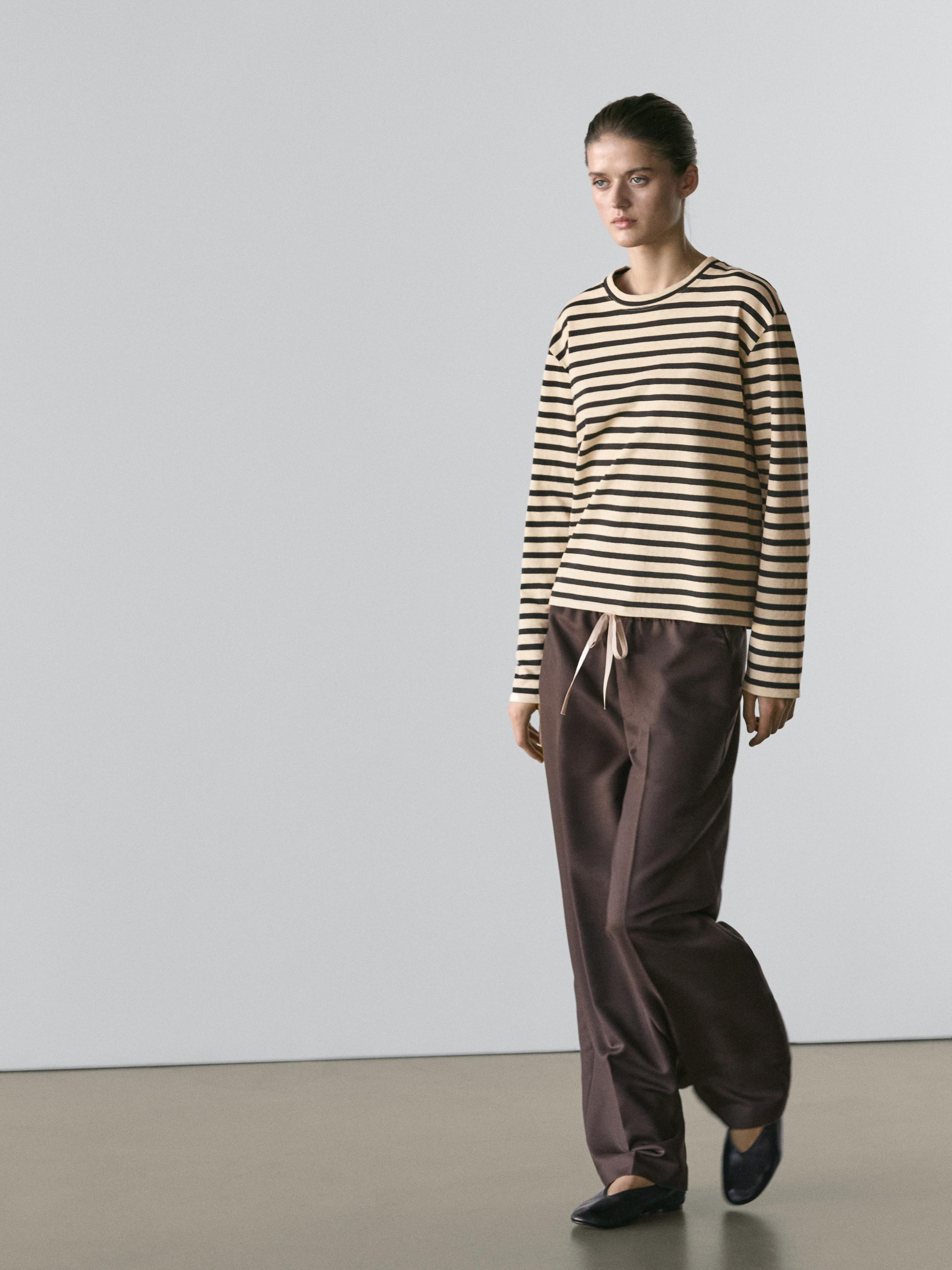 Wool blend contrast drawstring trousers